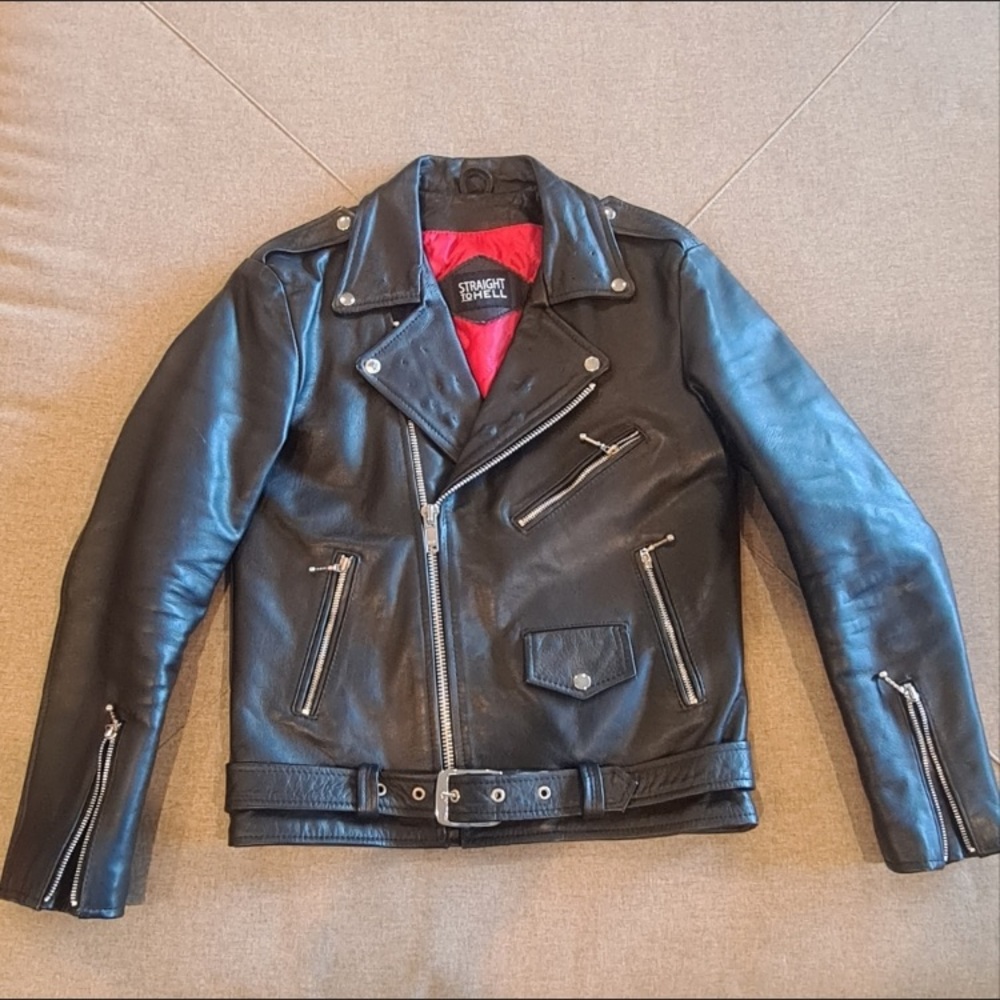 Straight to Hell men’s, 40 real leather jacket, biker motorcycle punk